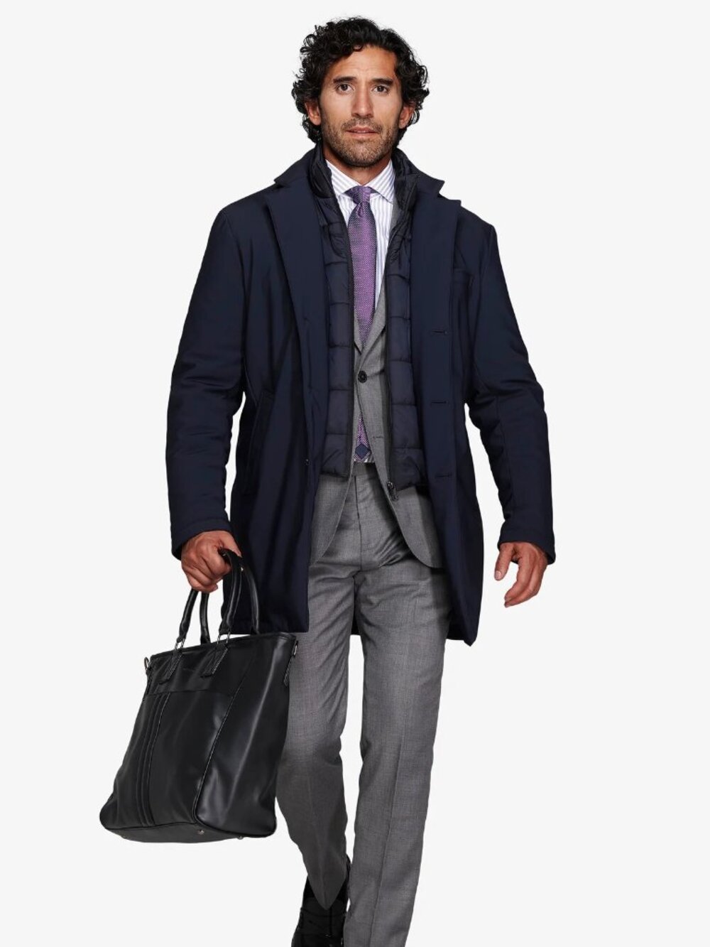 Dan John Blue technical quilted coat jacket internal bib zip closure slim fit